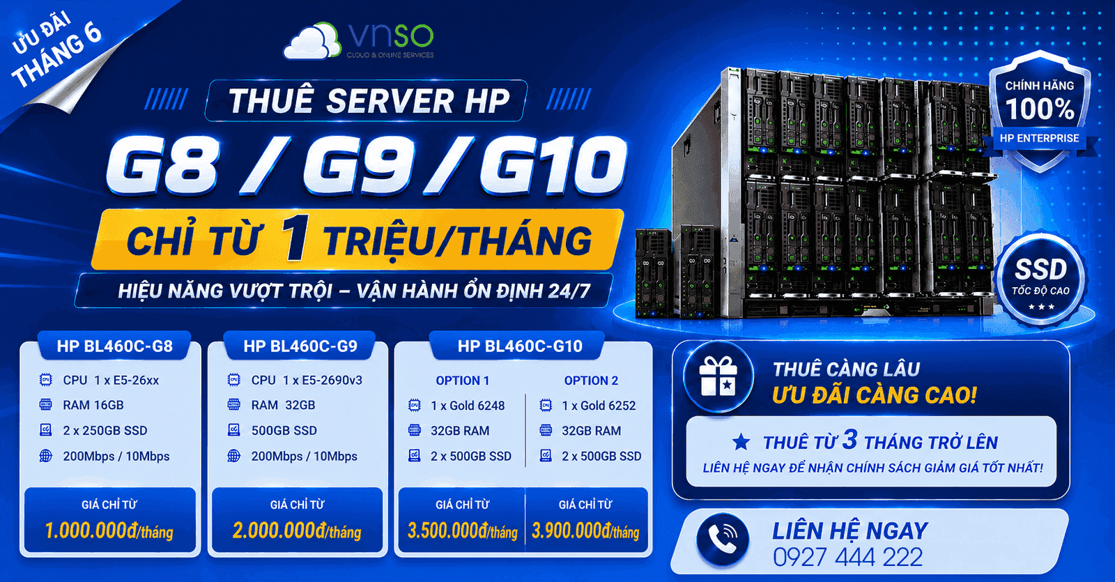 Ưu Đãi Thuê Server HP G8/G9/G10 – Chỉ Từ 1 Triệu/Tháng, Số Lượng Có Hạn