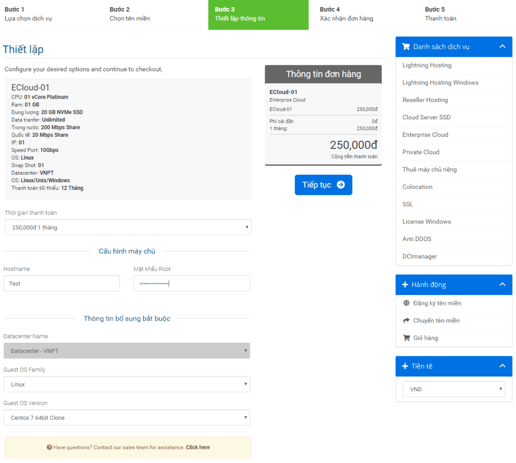 Hướng dẫn đăng ký Enterprise Cloud, Ecloud