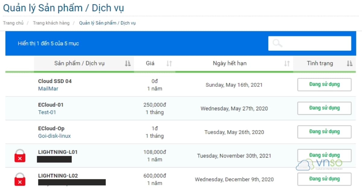 Đang sử dụng dịch vụ VNSO