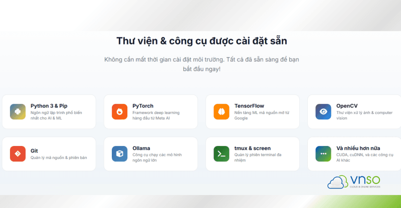 GPU VNSO – Bắt đầu huấn luyện AI ngay lập tức, không cần cài đặt